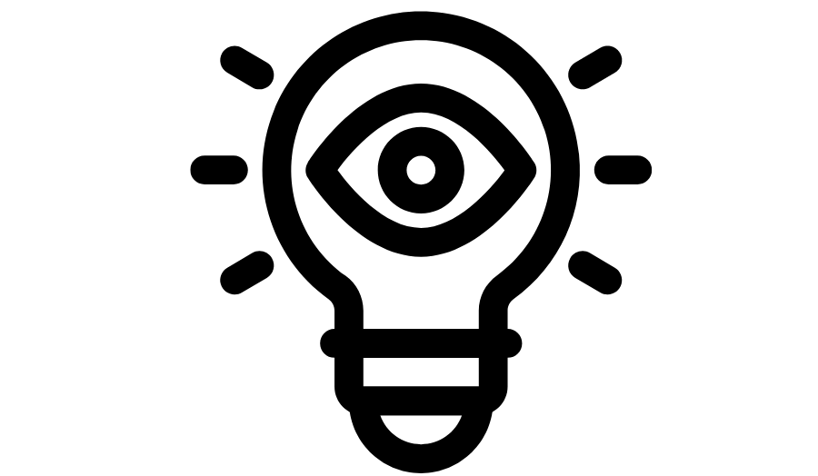A drawing of a light bulb with an eye inside the glass part of the bulb. 