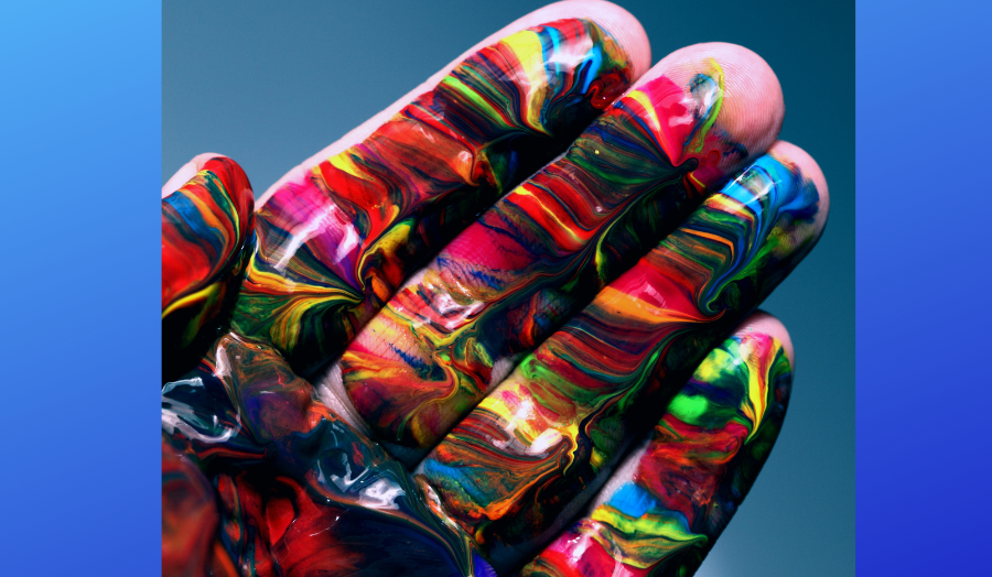 A hand-painted in the range of rainbow colours. 
