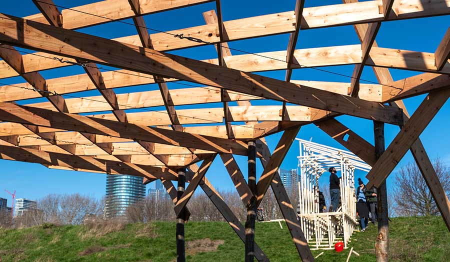 Wooden structures outside at Mudchute