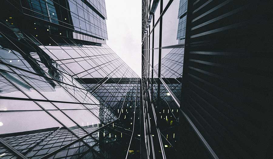 Reflective glass in Canary Wharf, London