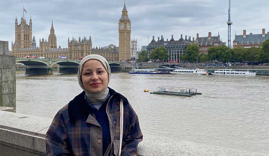 Serra pictured in front of the Thames and Houses of Parliament